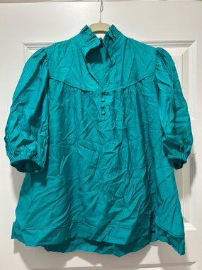 Umgee Teal Puff-Sleeve Peasant Tunic